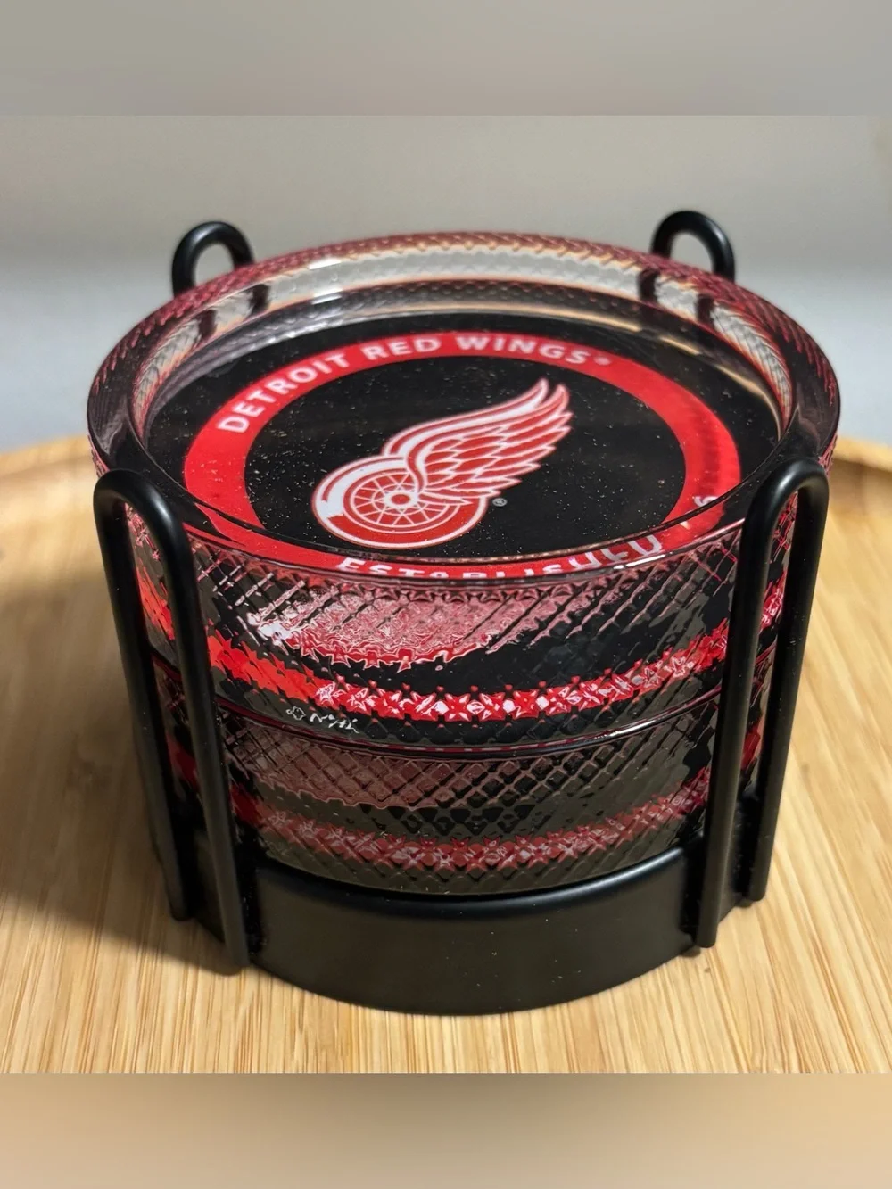 NHL Detroit Red Wings Glass Coaster Set - Black & Red